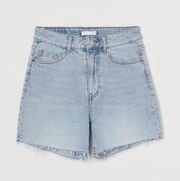 | High Waisted Mom Denim Long Vintage-Style Raw Hem Shorts