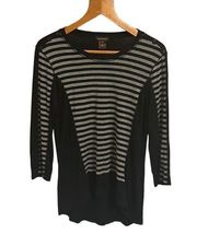 Multiples Sz. Small Black & Gray Stripes Blouse with Buttons at Shoulders