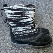Toms Nepal Boots Black Suede Textile Mix Woven Rawhide Lace Up Women’s Size 6.5