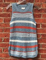 Blue Colorful Striped  Light Linen Sleeveless Knit Mini Dress