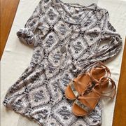 MIMI CHICA S-M Ivory Black Print Shorts Romper Long Elbow Sleeve 3/$20 SALE!