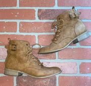 Guess Gabree tan lace up ankle booties