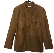 TALBOTS LEATHER SUEDE FITTED CAMEL MILITARY JACKET WOMENS SIZE 12 RETAIL $450