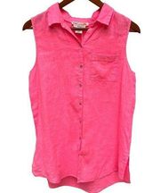 C&C California 100% Linen Shirt NWT Hot Pink Barbiecore Sleeveless Size Small