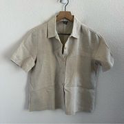 Eileen Fisher Oatmeal Collar Front Button Top 100% Linen XS