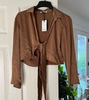 NWT Ro & De bronze wrap shirt collared long sleeve