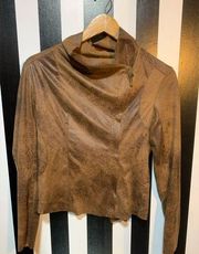 Brown Faux Suede Zip Up Moto Style Shirt Jacket Like New Wear Multiple Ways