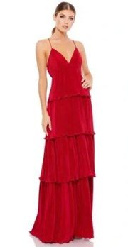 MAC DUGGAL Spaghetti Strap Ruffle Layered Maxi Dress in Red Size US 0