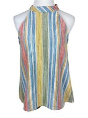 W5 Halter Tank Top M Tweed‎ Textured Summer Button Back Boho Striped