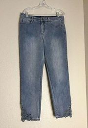 Soft Surroundings Touch of Lace Crochet Blue Ankle Jeans Womens Sz 12