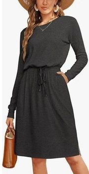 Lily Rose Midi Dress LARGE black Long Sleeve NWT Modest Tie Waist Hacci