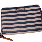 STELLA & DOT Chelsea Blue & White Nautical Stripe Vegan Leather Zip Tech Wallet