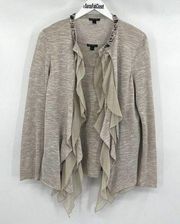 Lafayette 148 Embellished Jeweled Ruffled Front Cardigan Women’s Size Large