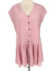 Talulah Smocked V-Neck Boho Cap Sleeve Mini Dress Pink Size Small