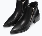 Black Leather Zipper Point Toe Booties