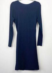 HELMUT LANG Navy Blue Ribbed Long Sleeve Open Knotted Back Bodycon Dress Large L