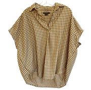 French Connection Brown White Gingham Poplin Sleeveless Popover Blouse SZ L