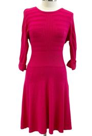 Eliza J Womens M Sweater Dress Pink Tonal Stripe Fit And Flare Barbiecore Preppy