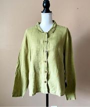 FLAX | Olive Green 100% Linen Button Down Top Sz M