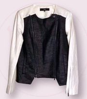 Tibi Color block Moto Zip Up Long Sleeve Jacket Pockets Black/White Size S