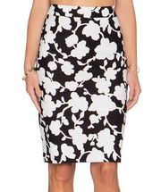 Kate Spade Knee Length Pencil Skirt Black White Pink Floral Print Womens Size 6