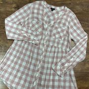 Torrid Womens Top 00 Pink White Plaid Button Front Pockets Casual Shirt Tunic