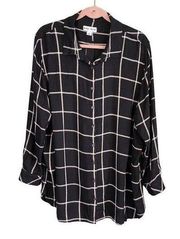 AVA VIV Women's Windowpane Collared Long Sleeve Button Up Shirt Plus Size 2X