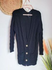 Agnes & Dora, Black Boyfriend Chunky Cable Knit Sweater Cardigan, Size Small