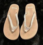 Sanuk white rhinestone, flip-flop shoes, size 5