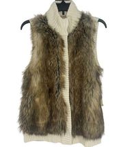 NEW Michael Michael Kors Faux Fur Knit Vest Cream Sleeveless Snap Close Size PS