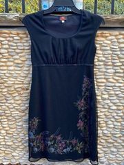 Hot Kiss Black Floral Sheath Overlay Dress. Size Medium. EUC!