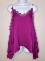 MOD Boutique Purple Ling Sleeve Eyelash Fringe Cold Shoulder Top Size M