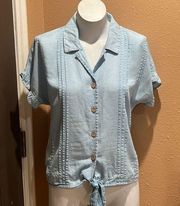 Lc Lauren Conrad blue short sleeve button up blouse