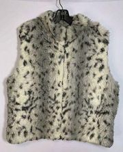 Investments Womens Vest Jacket Fur Faux Black White XL