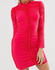 Club L London high neck ruched mini dress in pink