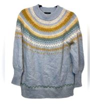 J.Crew Fair Isle Oversized Sweater-XS French blue, brown, cream alpaca wool