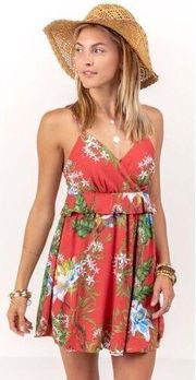 NWT Everly women’s Dress Floral Summer Mini Tropical Flare Orange Medium