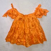 Orange Off the Shoulder Petite Puff Baby Doll Mini Dress size 2