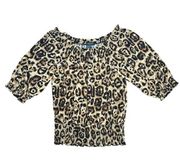 International Concepts medium cheetah animal print gathered blouse 3/4 sleeves