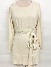 Eloquii Tie Wrap Tunic crewneck sweater plus size beige