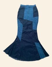 Patchwork Denim Maxi Skirt Womens Size M Vintage Y2K 90s 