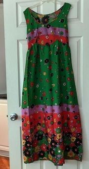 Vintage Lord & Taylor Nite Owl Green Floral Maxi Dress Size Medium