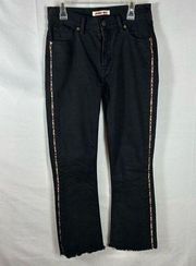 Johnny Was The Cropped Baby Boot Mid Ride Slim Fit Black Frayed Hem Jeans 25