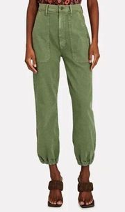 $225 MOTHER WRAPPER PATCH SPRINGY ANKLE Balloon Leg Jeans Pants Army Green sz 27