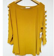 89th + Madison Womens Yellow Blouse Cage Open Sleeve 1X