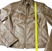 Maralyn & Me Brown Full Zip High Neck Faux Leather Moto Jacket Large juniors