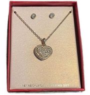 NEW NORDSTROM Rhinestone Gold Rhinestone Heart Necklace Matching Earrings Set