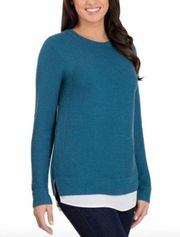 Hilary Radley Long Sleeve Two-Fer Sweater Heather Blue