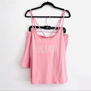 Rae Dunn Pajama Set L NWT Dreamer Cross Back Cami Striped Shorts Clay Pink