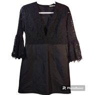 Mustard Seed Black Lace Plunging V Neck Mini Dress Size L